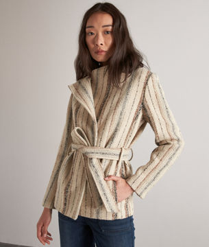 Picture of ROMANE CREAM STRIPED WOOL SHORT COAT